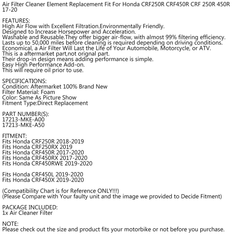 Insugsluftfilterbur för Honda CRF250 R RX CRF450 R RX RWE CRF450X/L 2017-2020 Generic