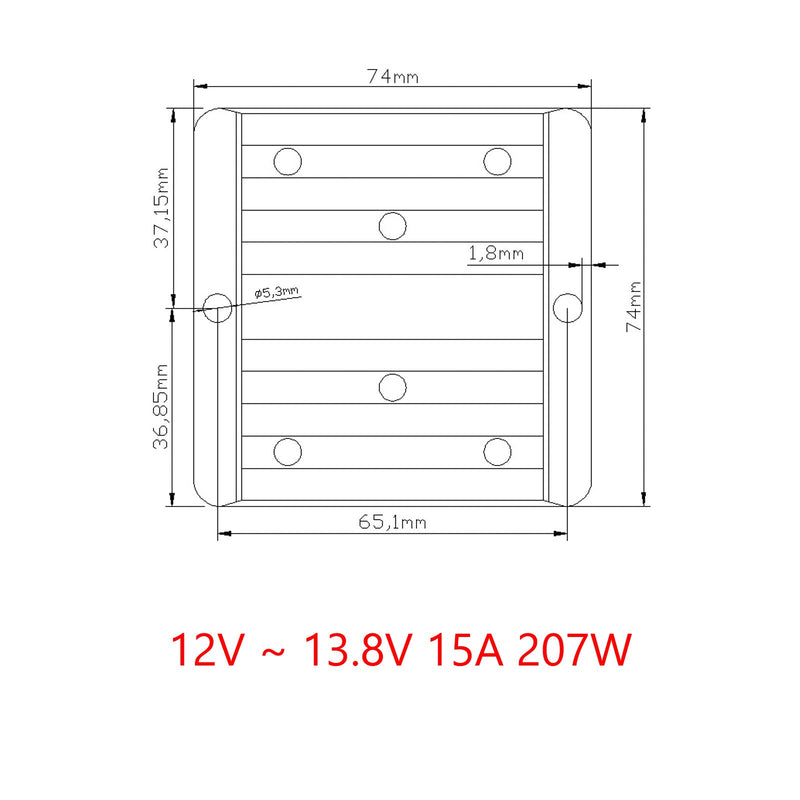 Vattentät DC 12V till 13,8V 15A 207W step-up strömförsörjningsregulator