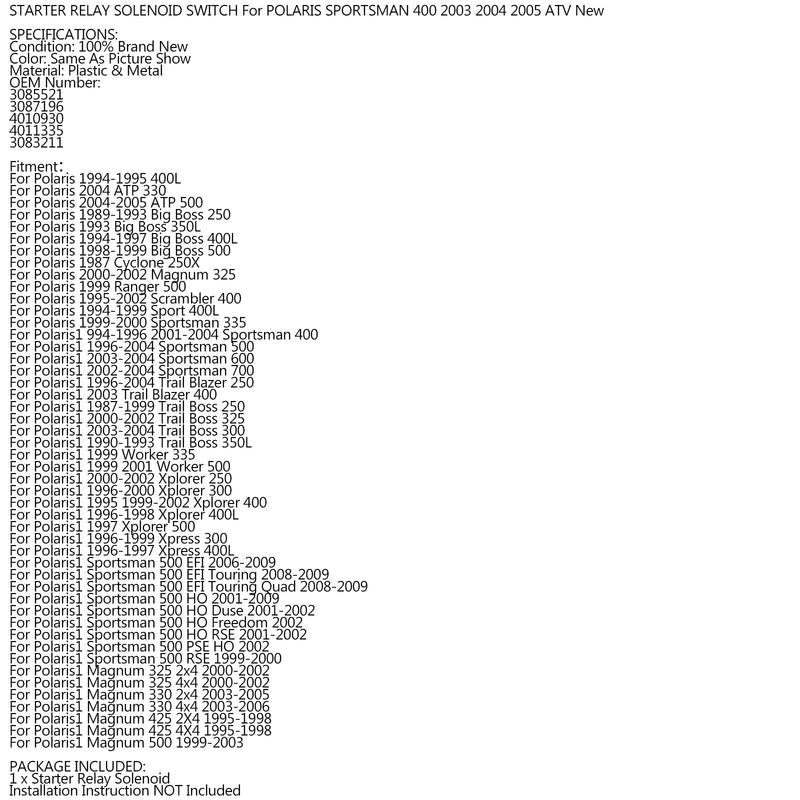 KÄYNNISTYSRELE SOLENOIDIKATKIN POLARIS SPORTSMAN 400 2003 2004 2005 ATV New Generic