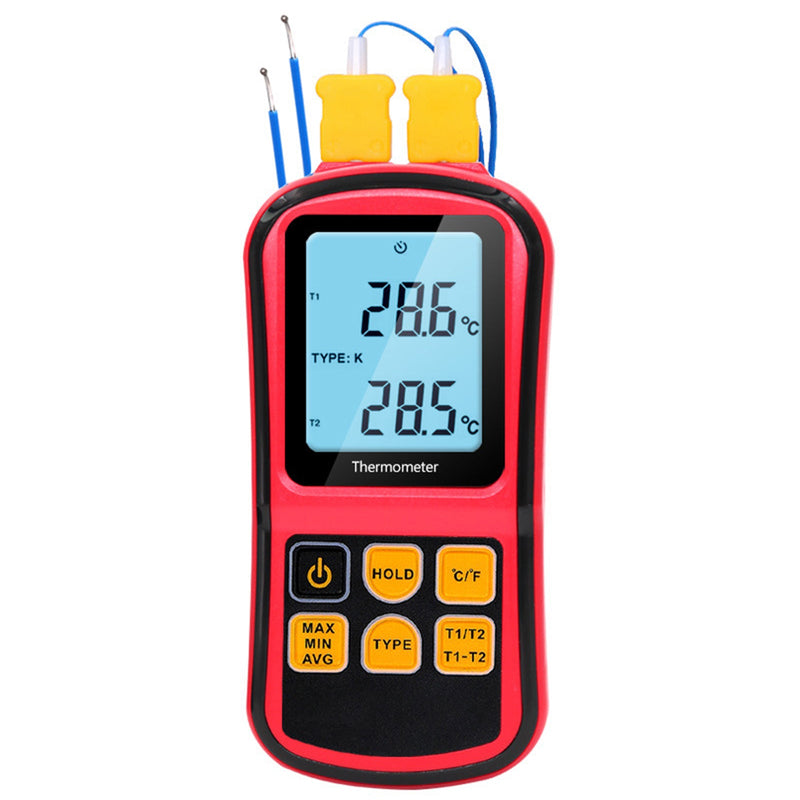 Cyfrowy termometr z termoparą, dwukanałowy tester miernika temperatury LCD