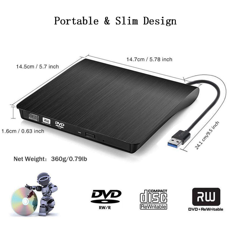 Externes CD/DVD-Laufwerk USB 3.0 Disc Player Slim Burner Writer für Laptop PC Mac