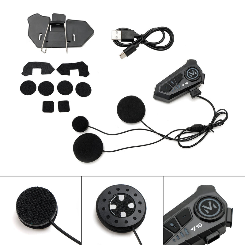 Universal Speaker Player Hjelm Bluetooth Hodetelefon Headset Svart For Motorsykkel