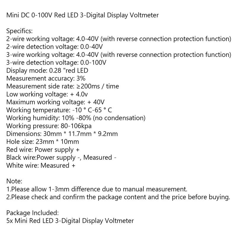 5x Mini DC 0-30V Czerwona dioda LED 3-cyfrowy wyświetlacz Woltomierz Panel z możliwością kalibracji