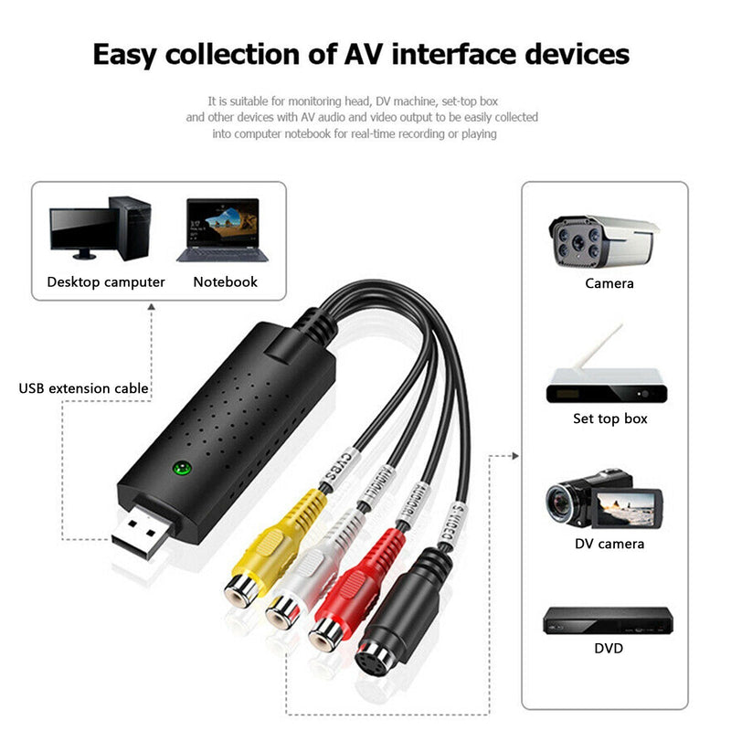 USB 2.0 Áudio TV Vídeo VHS para DVD VCR PC HDD Conversor Adaptador Placa de captura