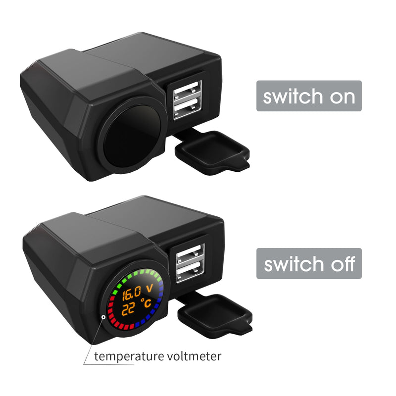 Qc3.0 Voltmeter Puhelimen lataustelineen lämpötilamittari moottoripyöräskootterille Black Generic