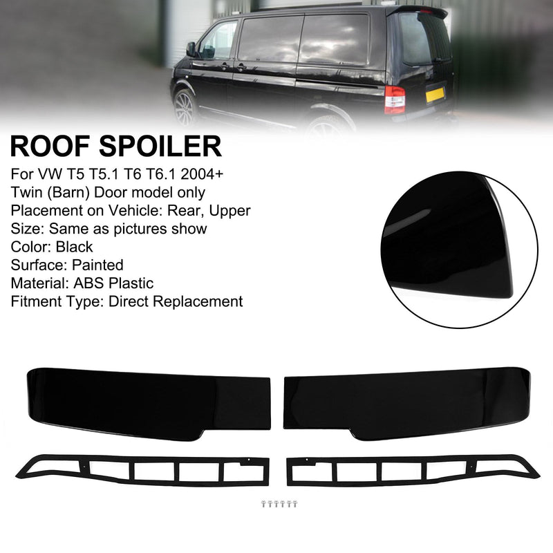 Czarny spojler do drzwi stodoły premium, odpowiedni do VW Transporter T5 T5.1 T6 T6.1