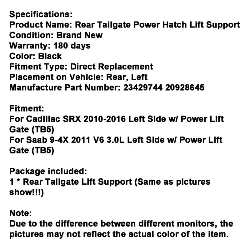 2010-2016 Cadillac SRX Linke Seite mit elektrischer Heckklappe (TB5) 23429744 20928645 Linke elektrische Heckklappe Heckklappenbetätiger Luke