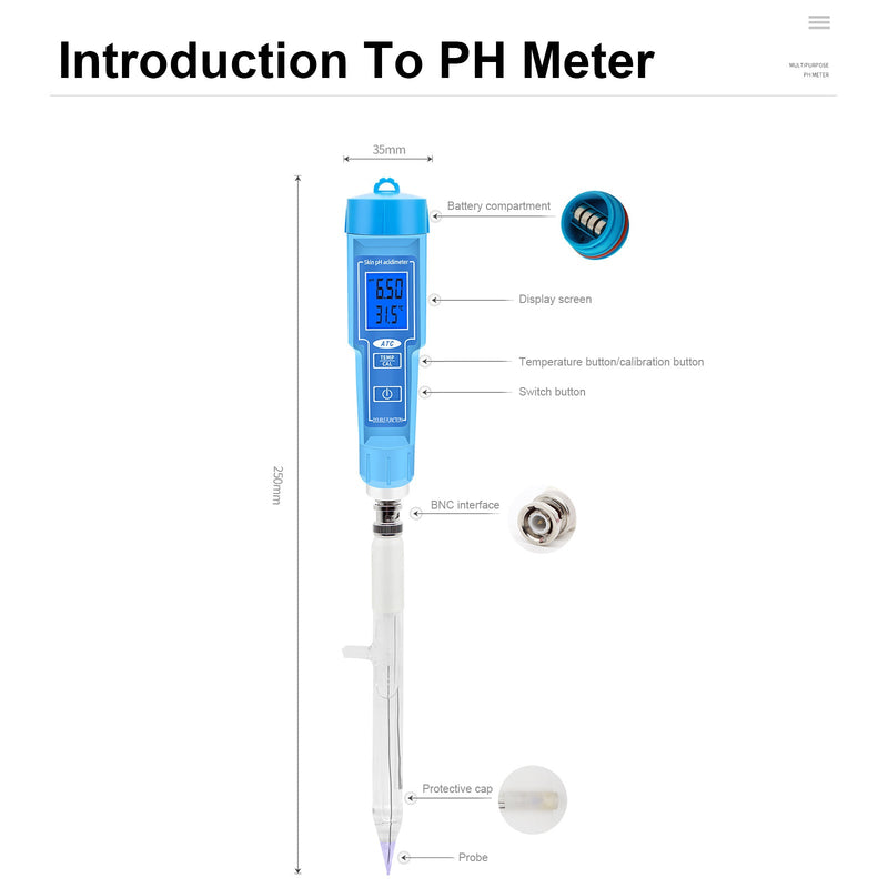 PH Meter -lämpömittarikynä elintarvikkeille Hedelmäliha Maaperä Laboratorion digitaalinen happo-PH-testeri