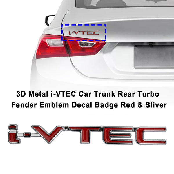 3D-Metall-i-VTEC-Auto-Kofferraum-hinterer Turbo-Fender-Emblem-Aufkleber-Abzeichen-Abzeichen Rot &amp; Splitter