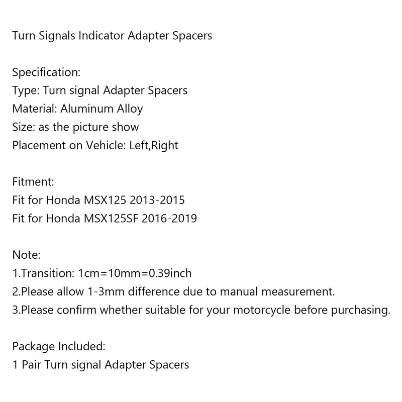 Aluminiowe dystanse adaptera kierunkowskazów do Hondy MSX125 MSX125SF Generic