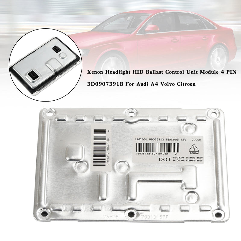 Módulo de unidad de control de lastre HID para faros delanteros, 4 pines, 3D0907391B, para Audi A4, Volvo