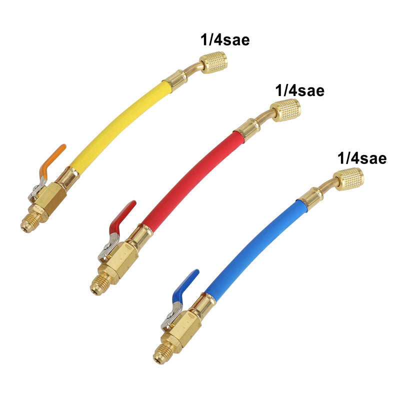 3 szt. Zawory kulowe 1/4" SAE R134A R410A Zestaw węża ładującego do chłodzenia AC