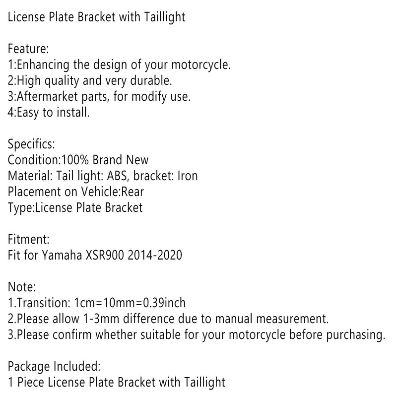 Motorrad-Kennzeichenhalter mit Rücklicht für Yamaha XSR900 14-20 Generic