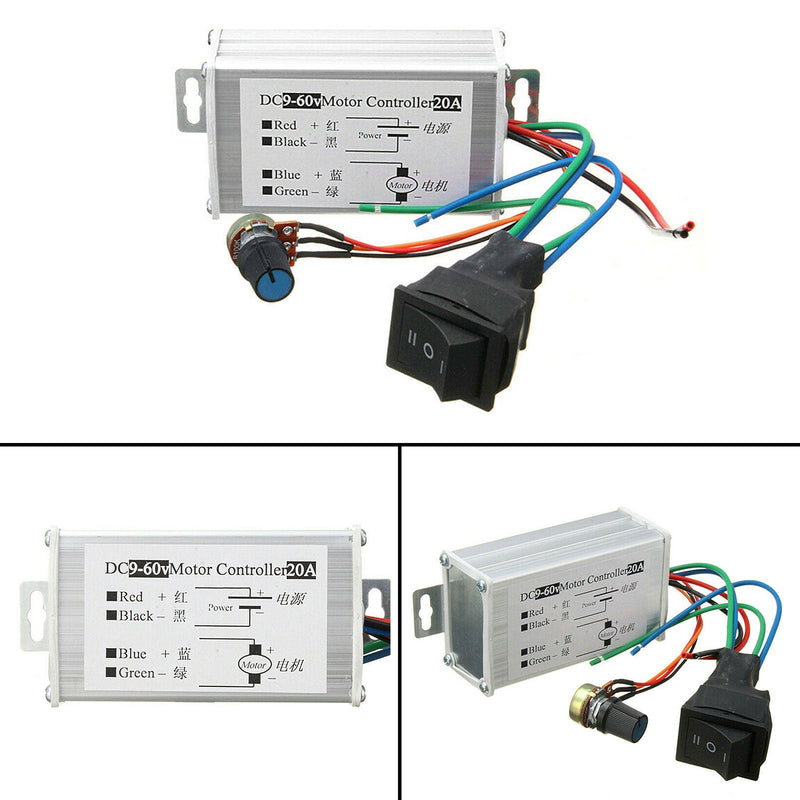 DC 9V-60V 20A PWM motor med trinnløs hastighetsregulering