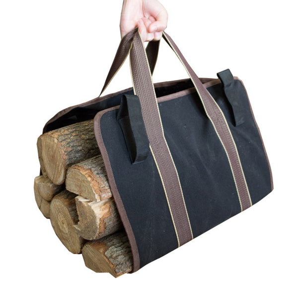 Bolsa para transporte de lenha Suporte de madeira para armazenamento portátil Bolsa para transporte ao ar livre preta