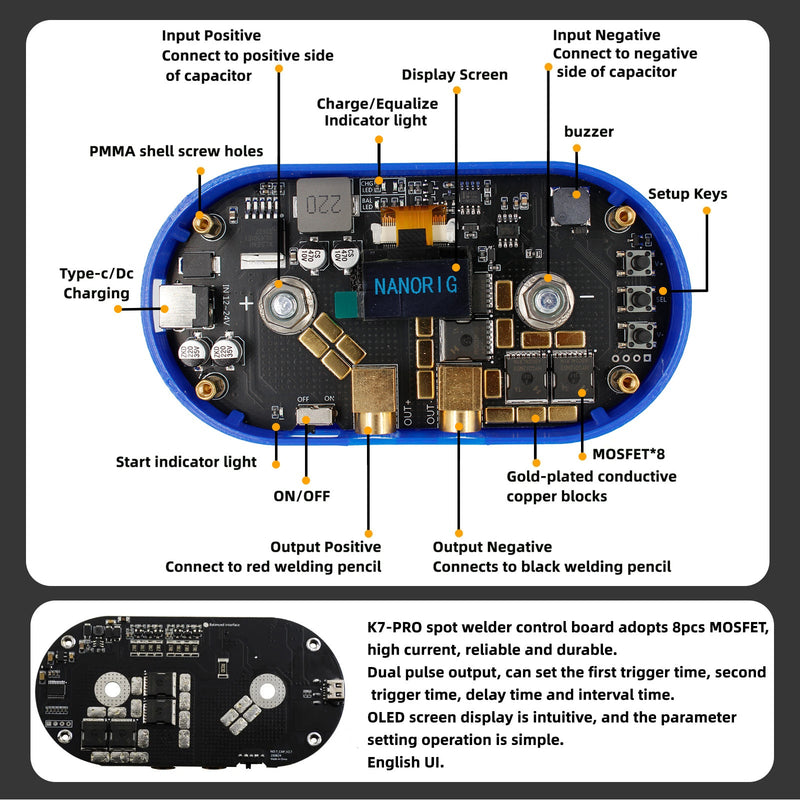 DIY Smart Control dubbelpulssvetspunktssvetspenna för Farad kondensator 18650