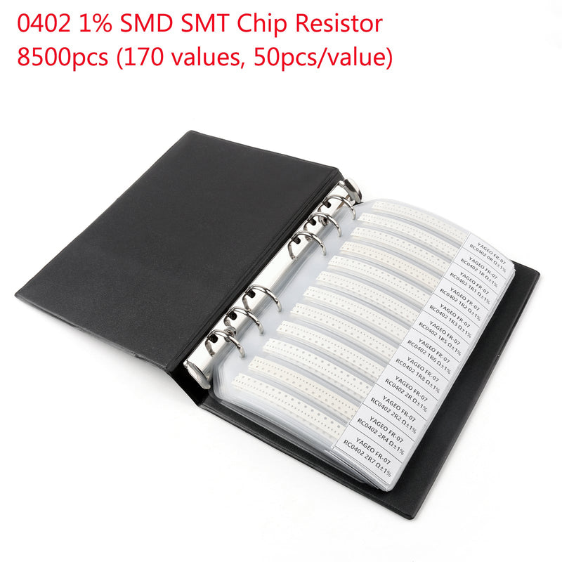 8500 kpl 0402 1 % SMD-siru SMT-vastus 170 arvoa - näytekirja Yageo DIY -sarjat