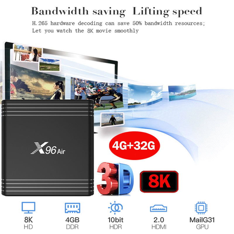 X96AIR Android 9.0 4+32 GB 8K WiFi Media Player TV -Box H616 Quad Core 3D EU -Stecker