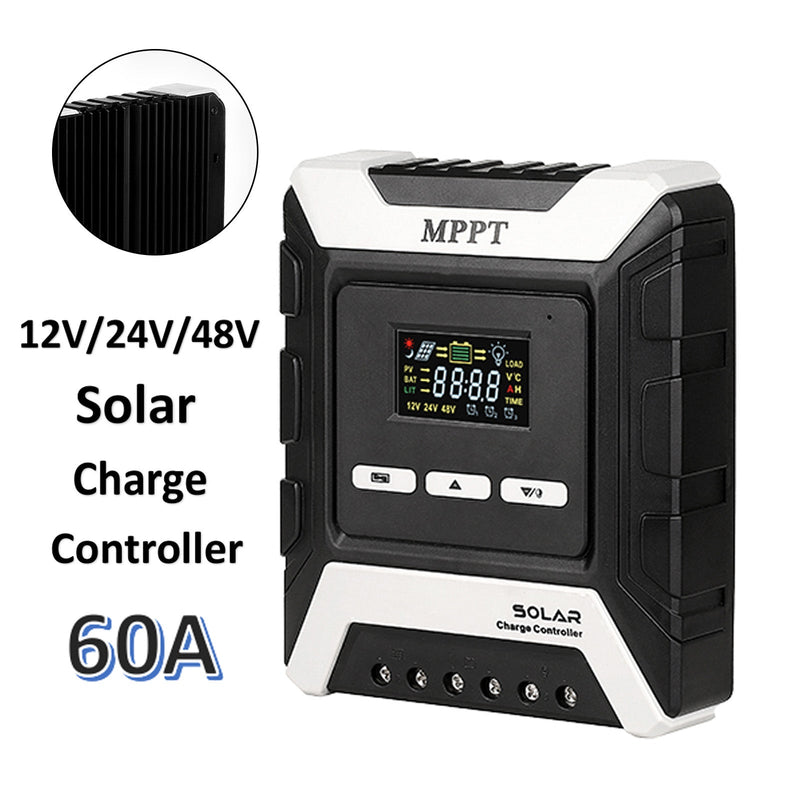 60A solcellsladdningsregulator med automatisk MPPT-teknik och LCD-färgskärm