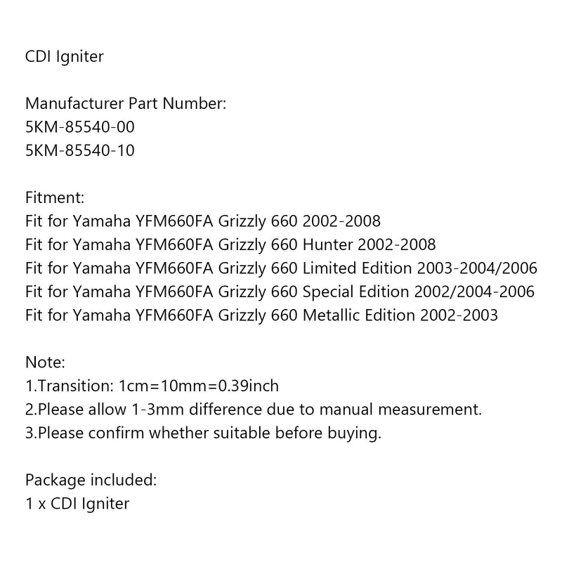 CDI Tenner passer for Yamaha YFM660FA Grizzly 660 2002-2008 5km-85540-00