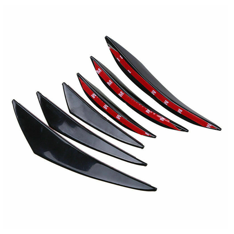 Pakke med 6 Universal Black Gloss Bil/Auto Front Bumper Fins Spoiler Canards Refit