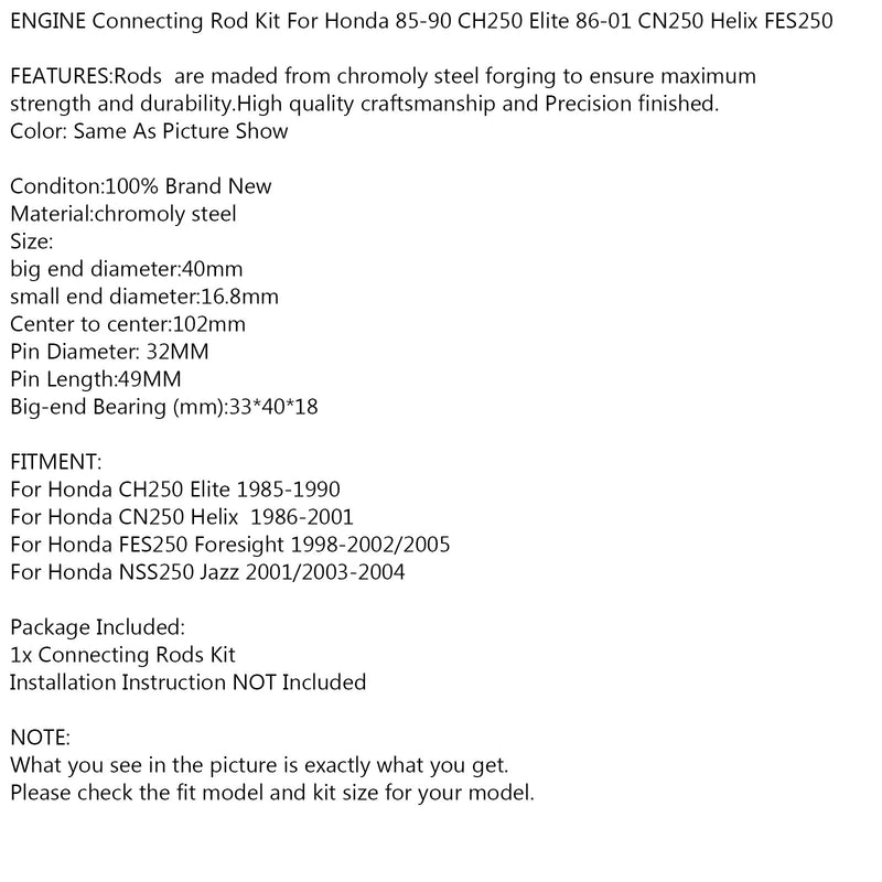 Kit de biela do motor para Honda 85-90 CH250 Elite 86-01 CN250 Helix FES250 Genérico