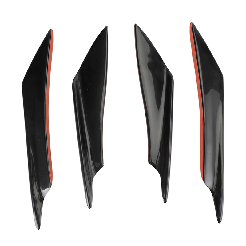 Paket med 4 Universal Car Front Bumper Fins Body Splitter Spoiler Canards Gloss Black