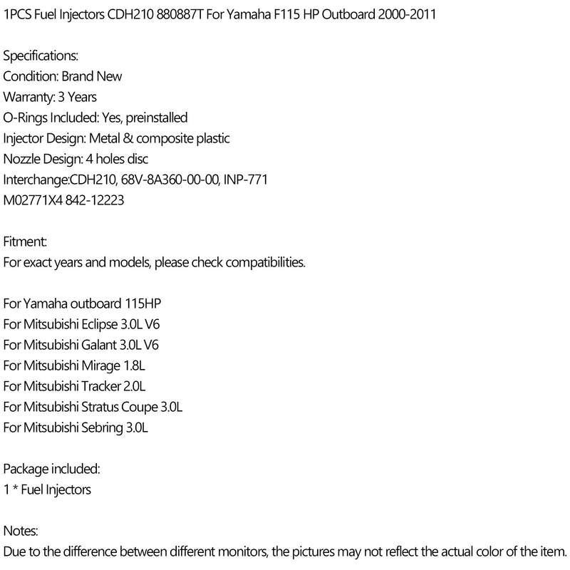 1 Uds inyectores de combustible CDH210 880887T para fueraborda Yamaha F115 HP 2000-2011 842-12223