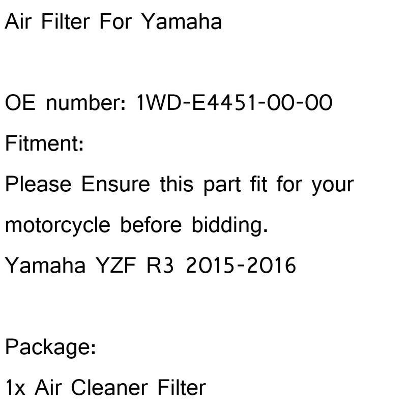 Luftfilter Intag Drop-In Cleaner för Yamaha YZF R1 2015 2016 1WD-E4451-00-00 Generisk