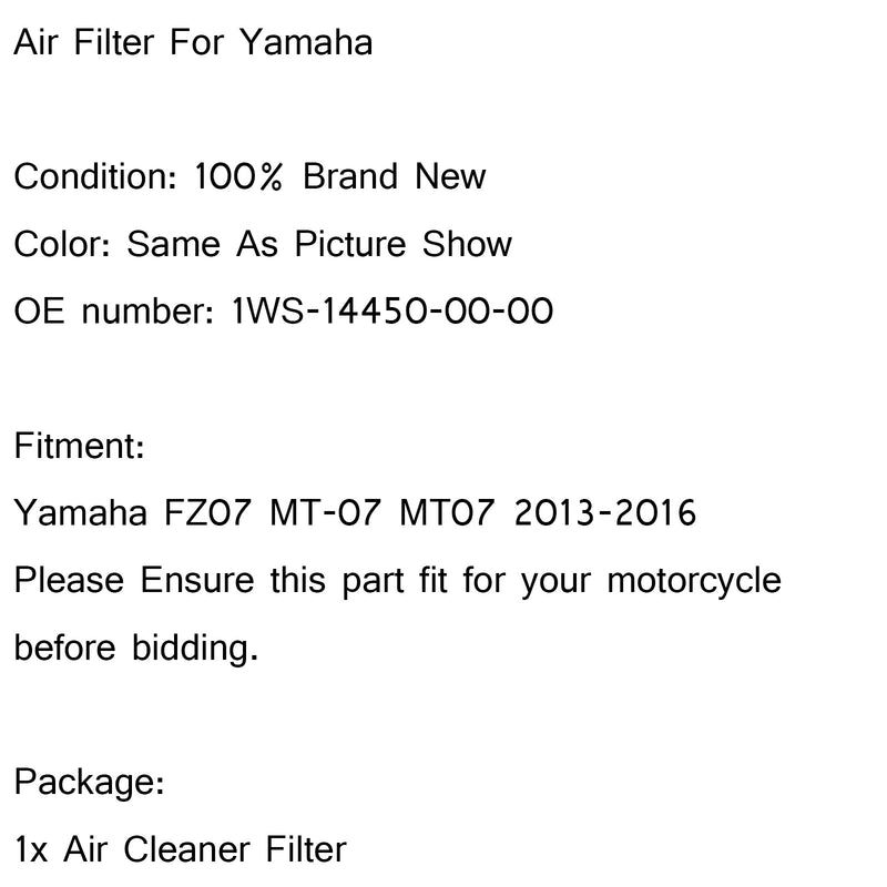 Luftfilterinntaksrens for Yamaha FZ07 MT-07 MT07 2013-2016 1WS-14450-00-00