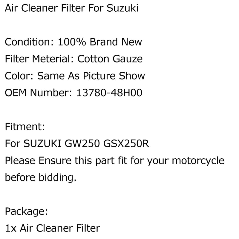 Zamienny element czyszczący o wysokim przepływie do Suzuki GW250 GSX250R Generic