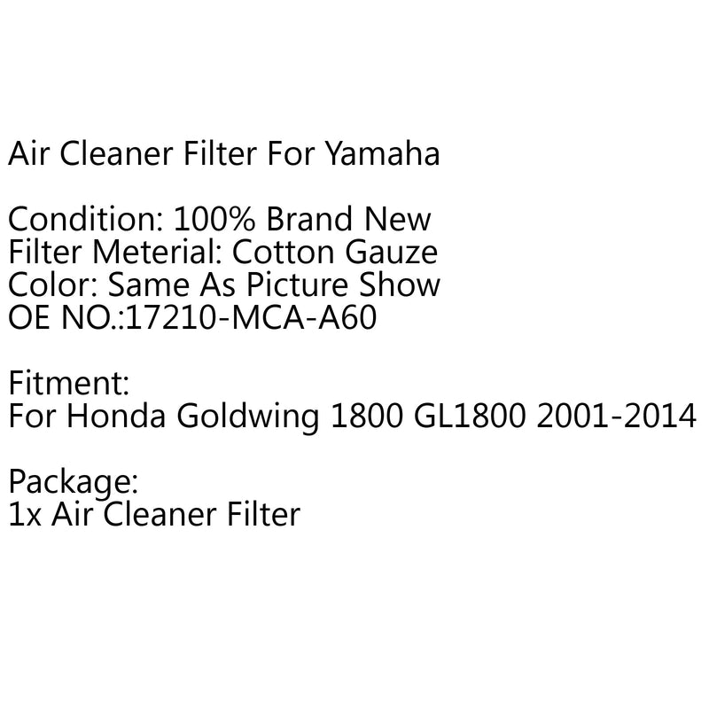 High Flow ilmansuodatin Honda Goldwing 1800 GL1800 2001-2014 Red Generic