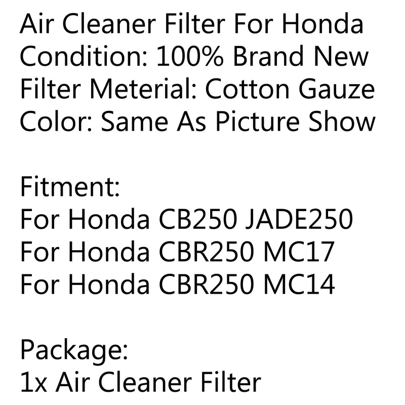 Środek do czyszczenia filtra powietrza odpowiedni dla Honda CBR250 MC14 MC17 1986-1987 CB250F Jade 1991 Generic