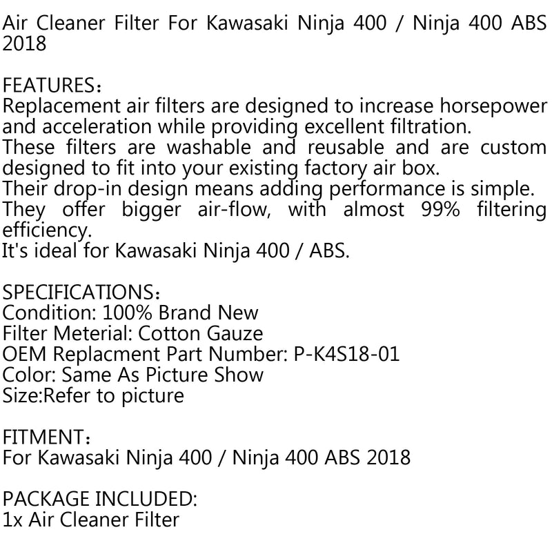 Luftfilter till Kawasaki Ninja 400 / ABS 2018 P-K4S18-01 Generic