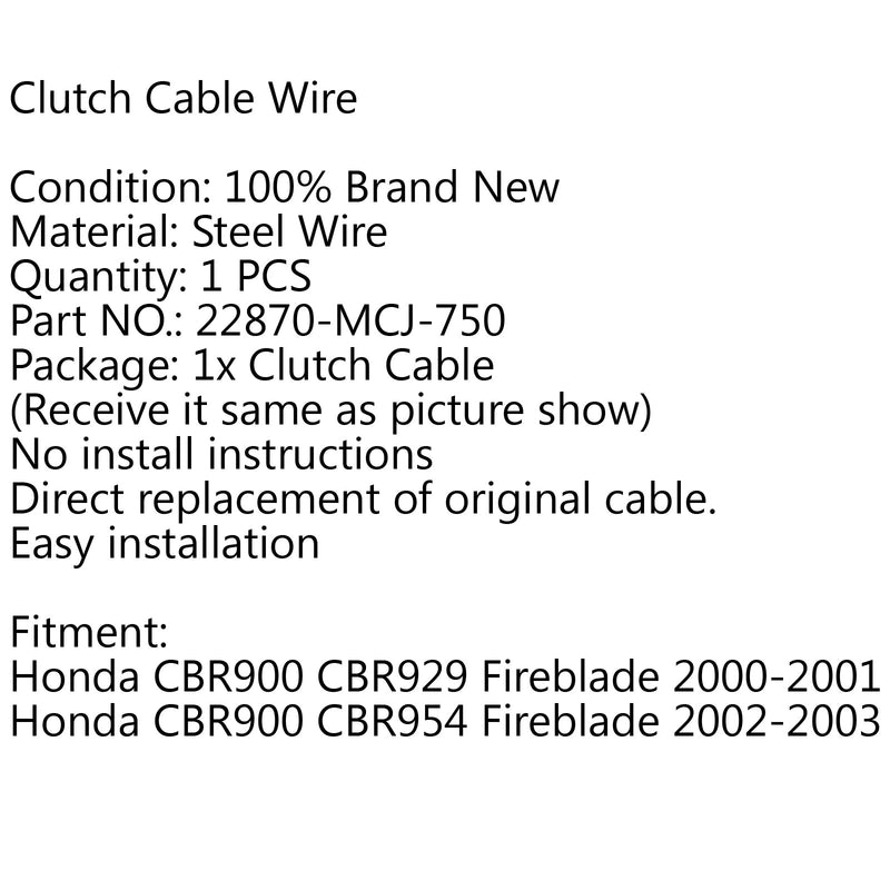 Nowa linka sprzęgła do Hondy CBR 900 CBR 929 Fireblade 2000-2001 CBR 954 Generic