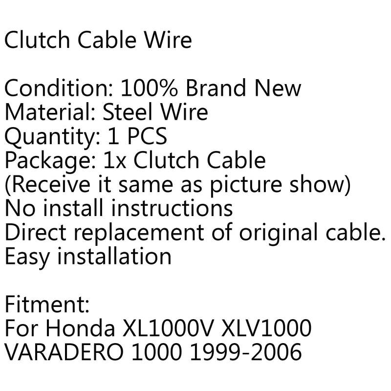 Clutchaktiveringskabel stålwire for Honda XL 1000 V XLV 1000 VARADERO 1000 99-06 Generisk