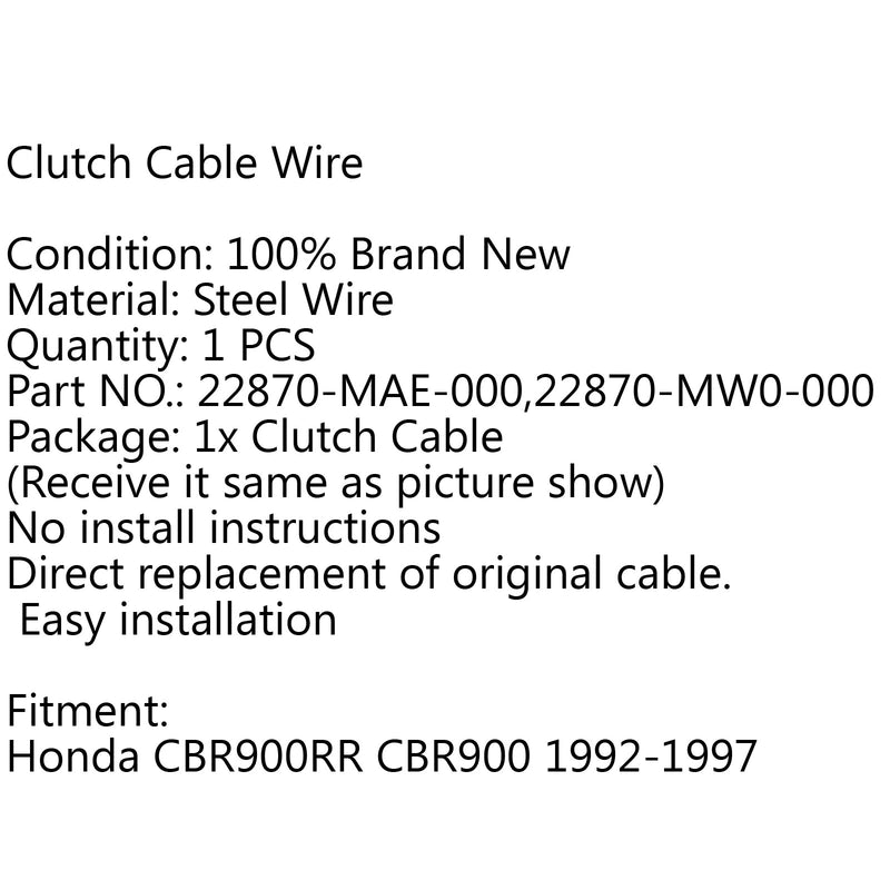 Clutchkabelbytte for Honda CBR900RR CBR900 1992-1997 1993 1994 1995 Generisk