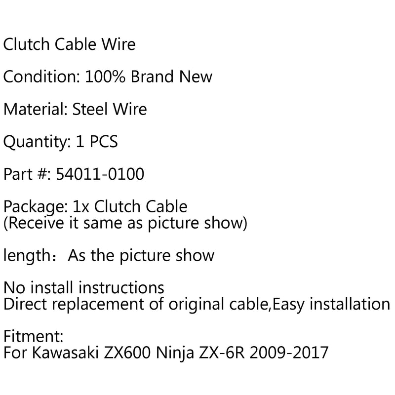 Cable de embrague de repuesto para Kawasaki ZX600 Ninja ZX-6R 2009-2017 2010 2012 Genérico