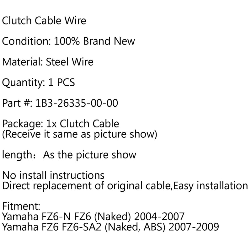 Clutchkabel erstatning for Yamaha FZ6-N FZ6 (naken) 04-07 FZ6 FZ6-SA2 07-09 Generisk