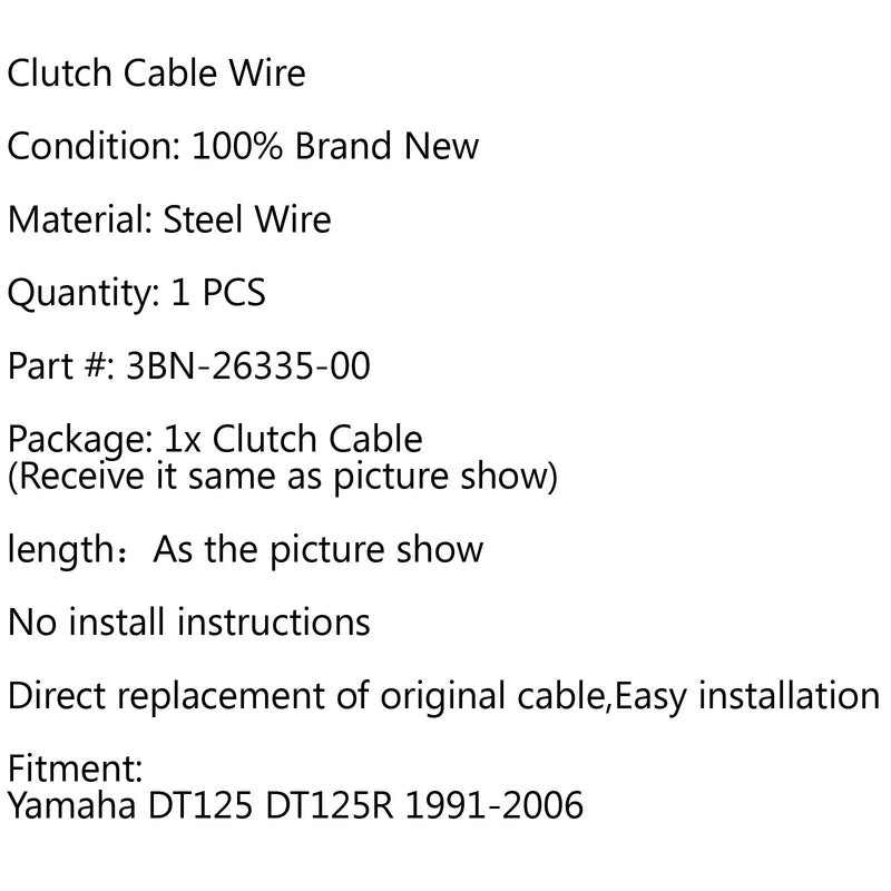 Utskifting av clutchkabel 3BN-26335-00 For Yamaha DT125 DT125R 1991-2006 Generisk