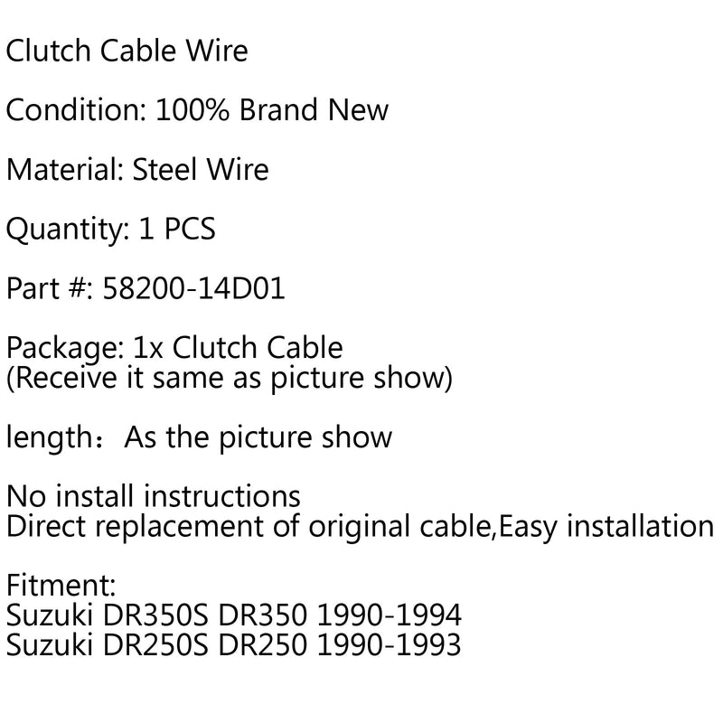 Clutchkabel erstatning for Suzuki DR350S DR350 1990-1994 DR250S DR250 90-93 Generisk