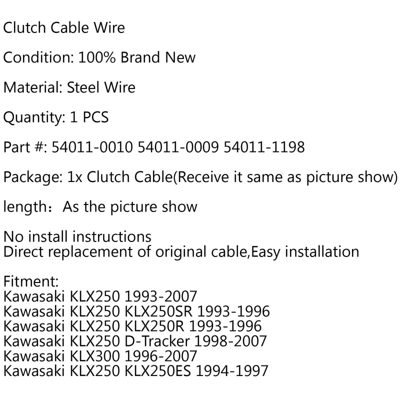 Repuesto de cable de embrague para Kawasaki KLX250 D-Tracker KLX250R KLX300 Generic