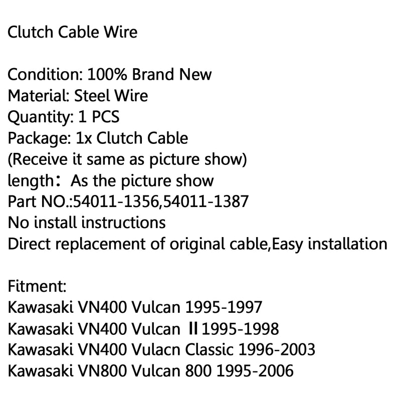 Reemplazo del cable del embrague 54011-1387 para Kawasaki VN400 Vulcan 95-98 VN800 95-06