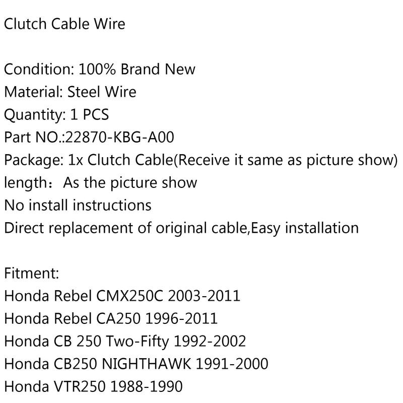 Clutchkabel 22870-KBG-A00 for Honda Rebel CMX250C 03-11 CA250 96-11 CB250 Generisk