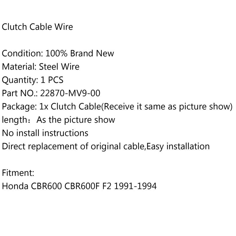 Trådstål Clutchkabel 22870-MV9-00 for Honda CBR600 CBR600F F2 1991-1994 Generisk