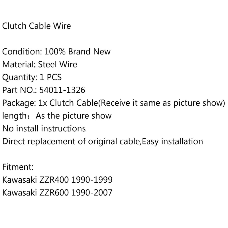 Clutchkabel 54011-1326 for Kawasaki ZZR400 1990-1999 ZZR600 1990-2007 Generisk