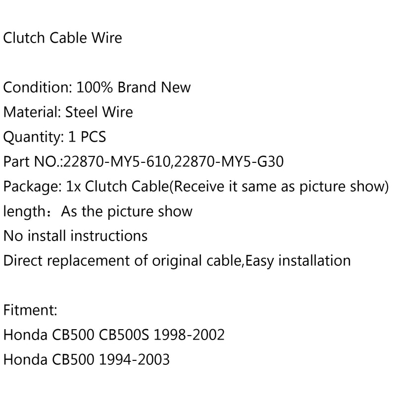 Cable cable de acero 22870-My5-610 para Honda CB500 CB500S 98-02 CB500 94-03