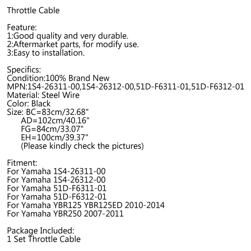 Kabel przepustnicy motocykla dla 1S4-26311-00 Yamaha YBR125 YBR125ED 2010-2014 Generic