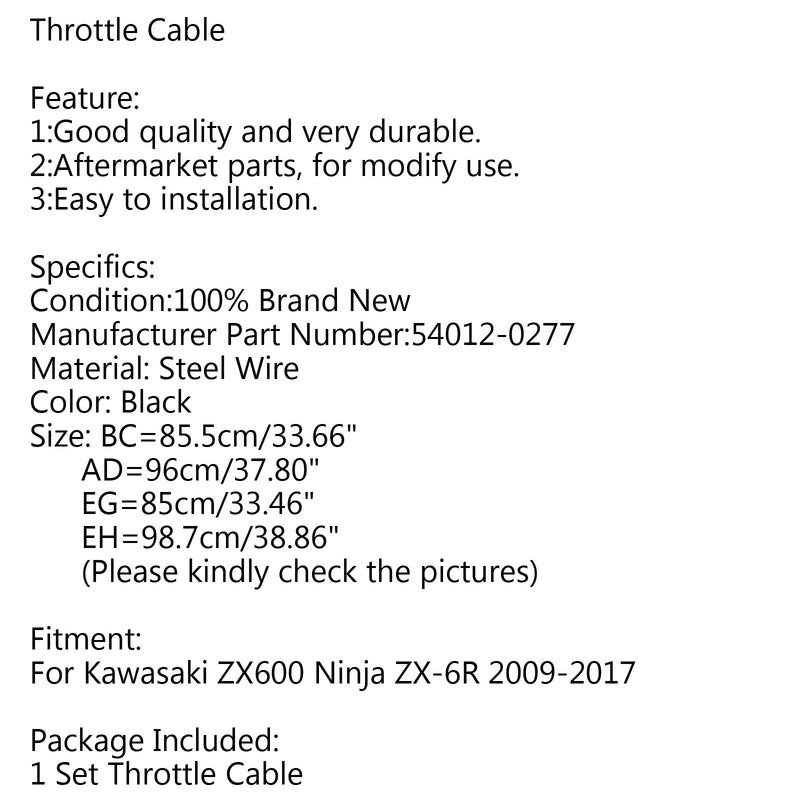 54012-0277 Przewód przepustnicy dla Kawasaki ZX600 Ninja ZX-6R 2009-2017 Generic