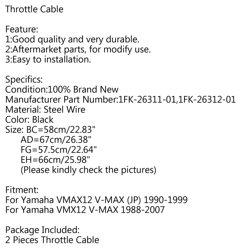 1FK-26311-01 Gaskabel Wire Line för Yamaha VMAX12 V-MAX (JP) 1990-1999 Generic